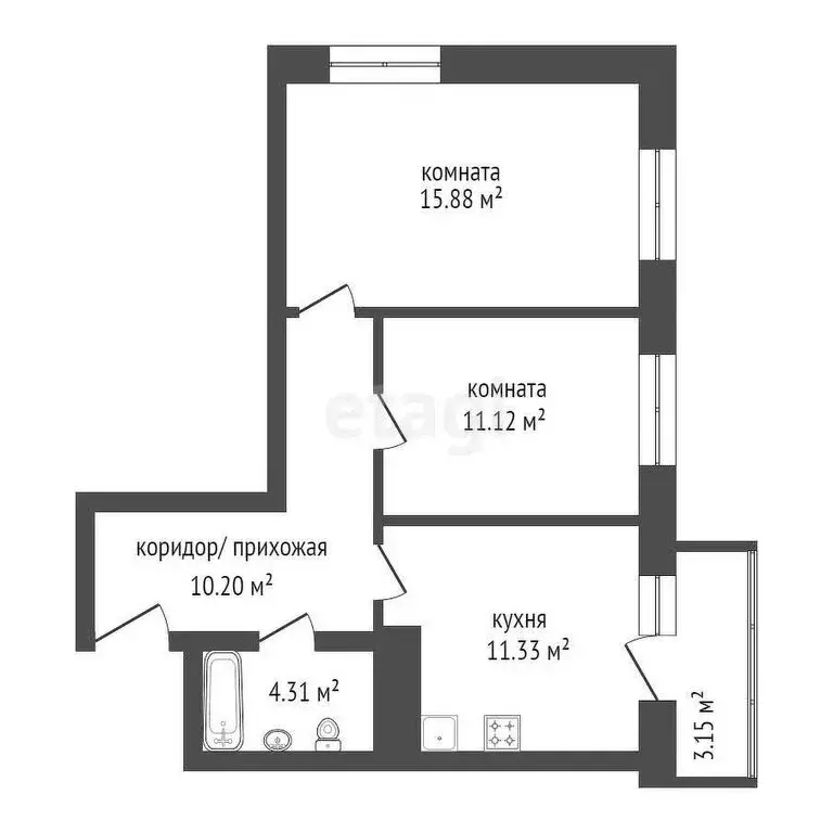 2-комнатная квартира: Красноярск, улица Калинина, 41Б (54.7 м) - Фото 1