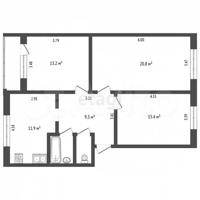 3-к. квартира, 75,4 м, 1/2 эт. - Фото 0