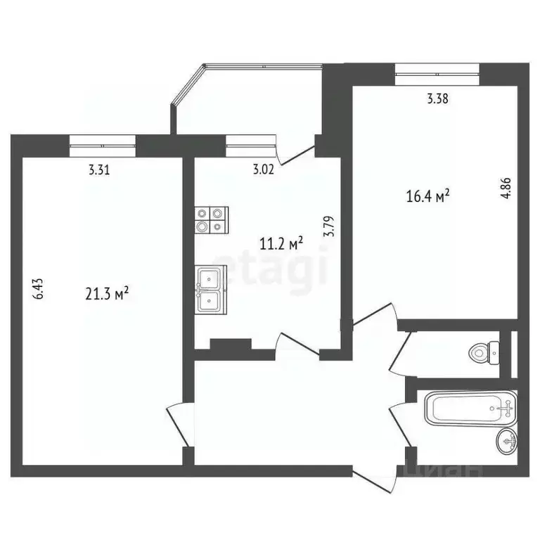 2-к кв. Ханты-Мансийский АО, Сургут Быстринская ул., 12 (64.4 м) - Фото 1