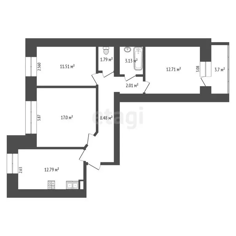 3-комнатная квартира: Пермь, Сокольская улица, 10Б (71.27 м) - Фото 0