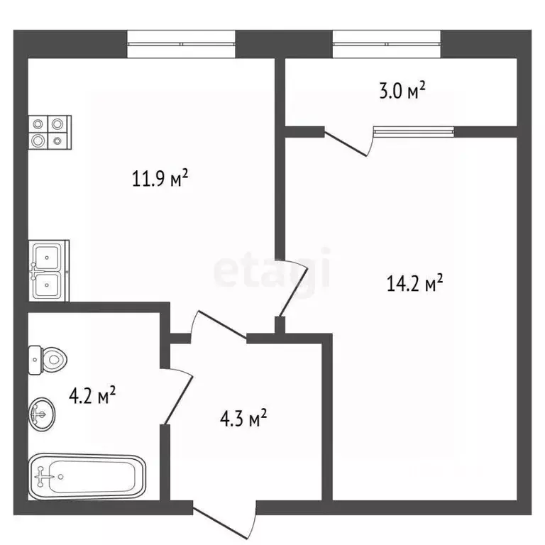 1-к кв. Тюменская область, Тюмень ул. Новоселов, 107 (35.0 м) - Фото 2