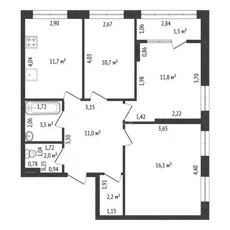 3-к кв. Башкортостан, Уфа ул. Бородинская, 19 (68.4 м) - Фото 2