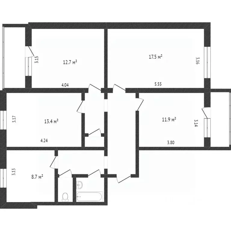 4-к кв. Белгородская область, Белгород ул. Губкина, 25 (74.9 м) - Фото 1