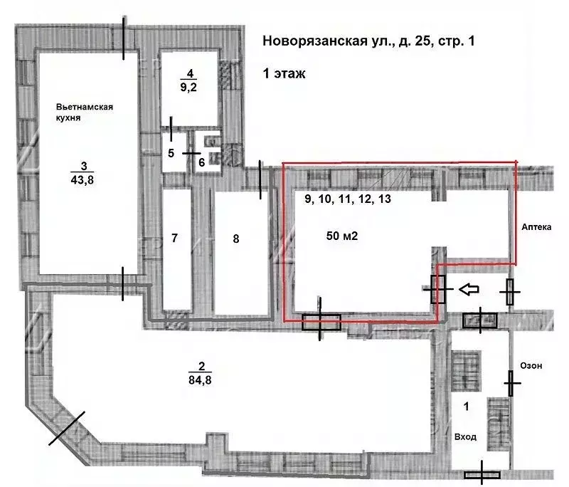 Помещение свободного назначения в Москва Новорязанская ул., 25С1 (50 ... - Фото 1