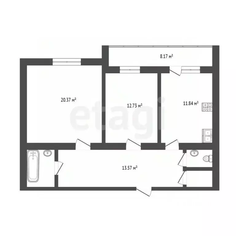 2-к кв. Тюменская область, Тюмень ул. Чернышевского, 2Бк1 (67.4 м) - Фото 2