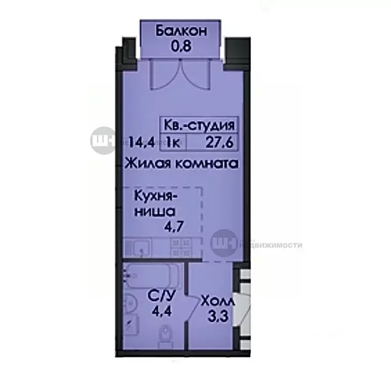 Студия Санкт-Петербург Лермонтовский просп., 54 (27.6 м) - Фото 1