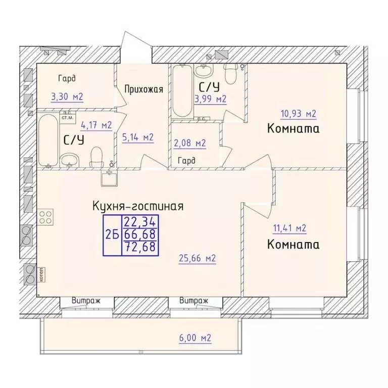 2-к кв. Ярославская область, Ярославль 1-й мкр,  (72.68 м) - Фото 0