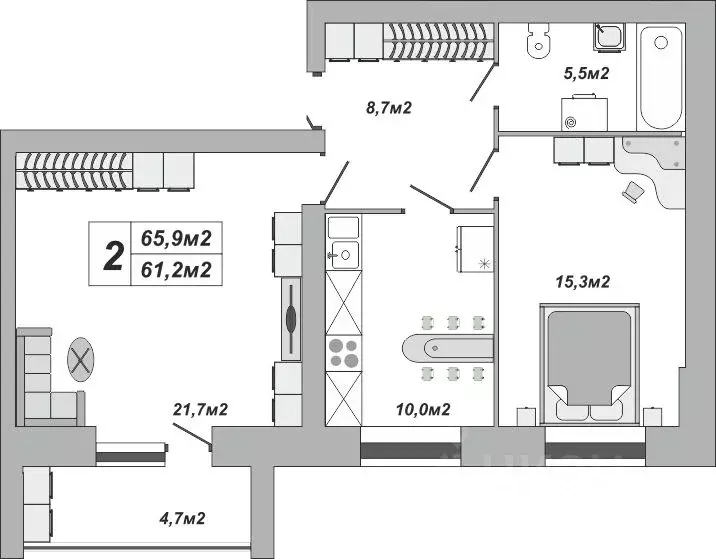 2-к кв. Тамбовская область, Тамбов ул. Чичерина, 7/3 (65.9 м) - Фото 1