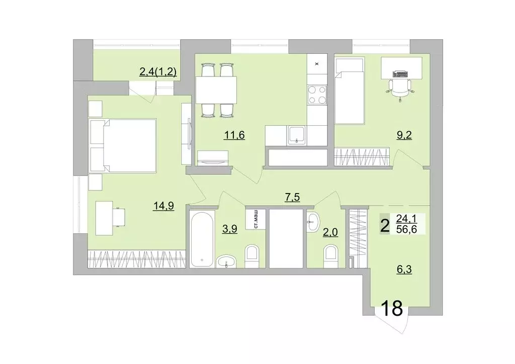 2-комнатная квартира: Екатеринбург, Черкасская улица, 5к3 (56.6 м) - Фото 0