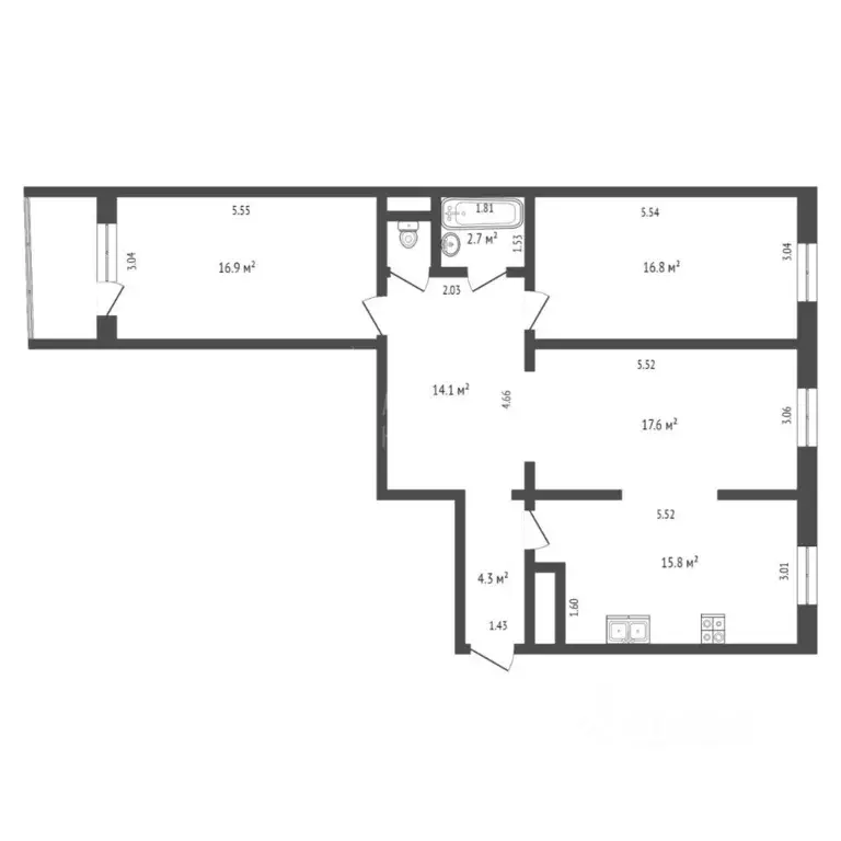 3-к кв. Тюменская область, Тюмень ул. Жуковского, 88/1 (90.0 м) - Фото 1