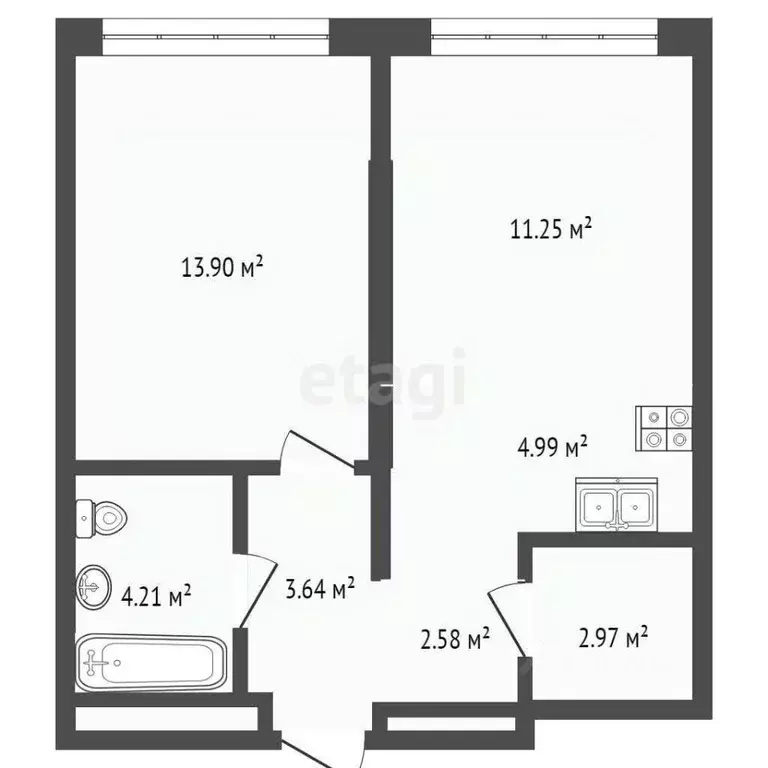 1-к кв. Тюменская область, Тюмень Мысовская ул., 26к1 (43.07 м) - Фото 1
