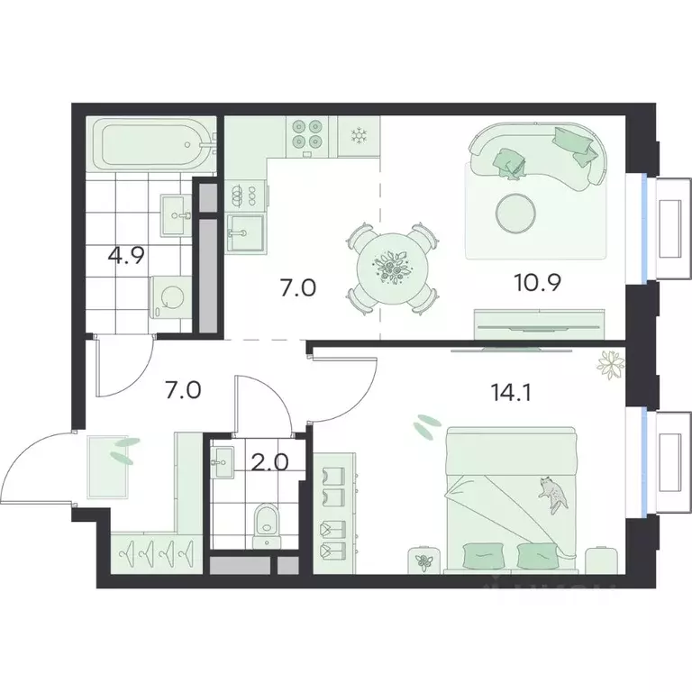 2-к кв. Московская область, Раменское G3 Михалевич жилой комплекс ... - Фото 1
