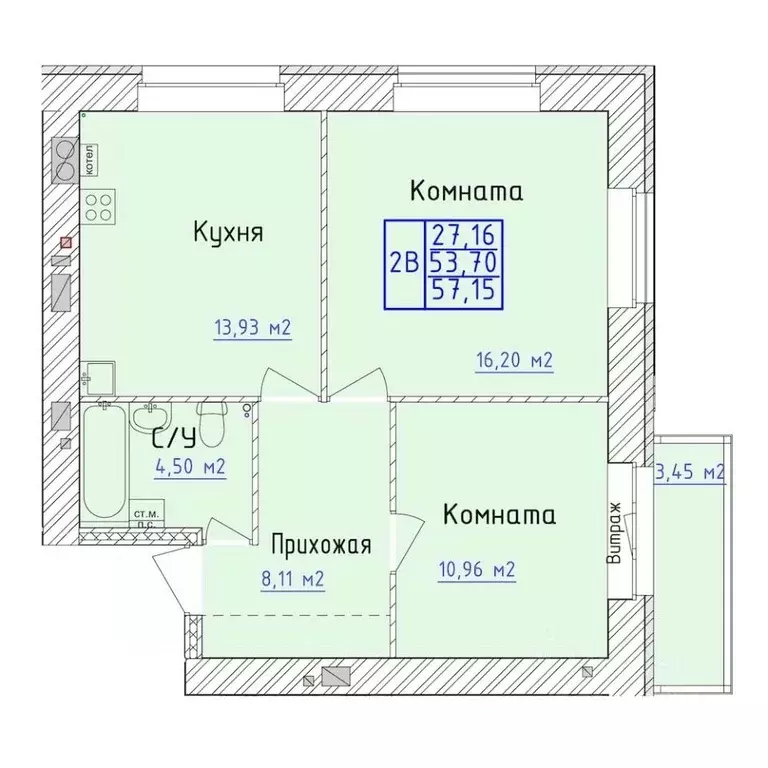 2-к кв. Ярославская область, Ярославль 1-й мкр,  (57.15 м) - Фото 0