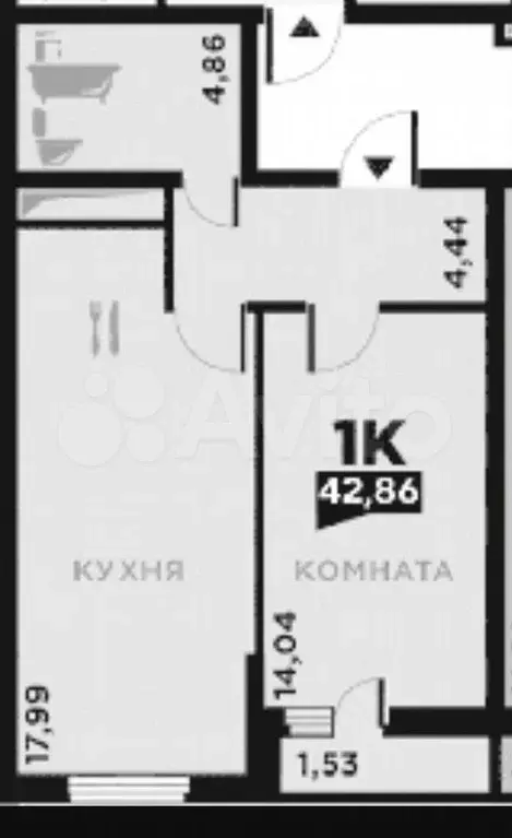 1-к. квартира, 42,9 м, 11/16 эт. - Фото 0