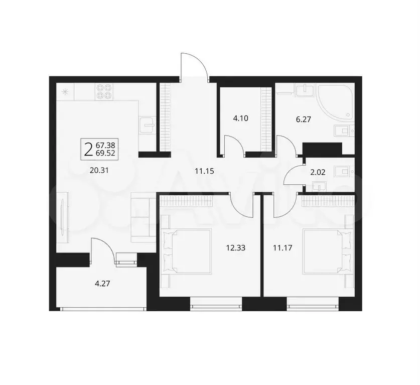 2-к. квартира, 69,5 м, 10/17 эт. - Фото 1