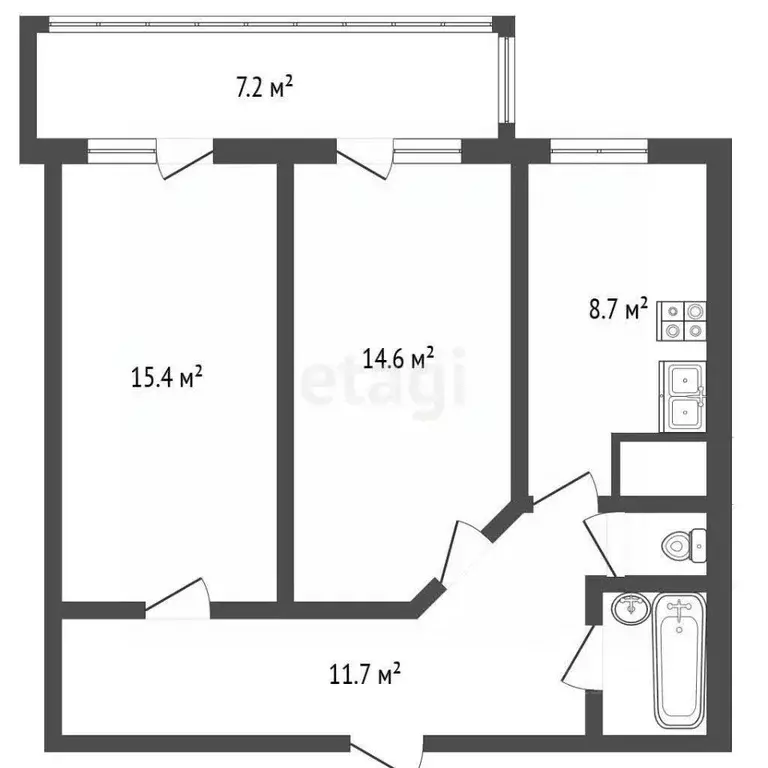 2-к кв. Санкт-Петербург Парашютная ул., 54 (54.0 м) - Фото 2