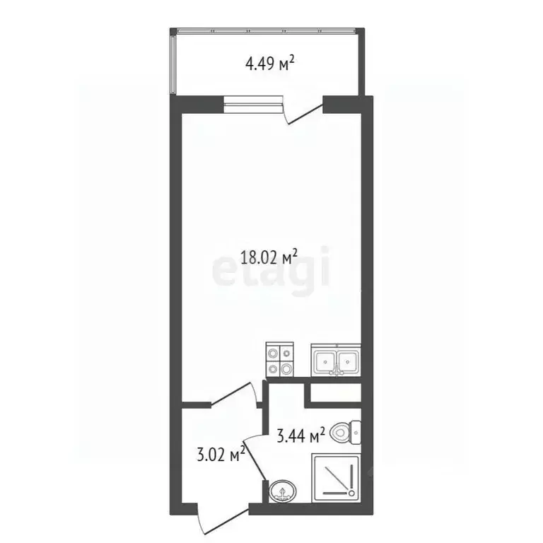 Студия Санкт-Петербург ул. Меридианная, 4 (25.8 м) - Фото 1