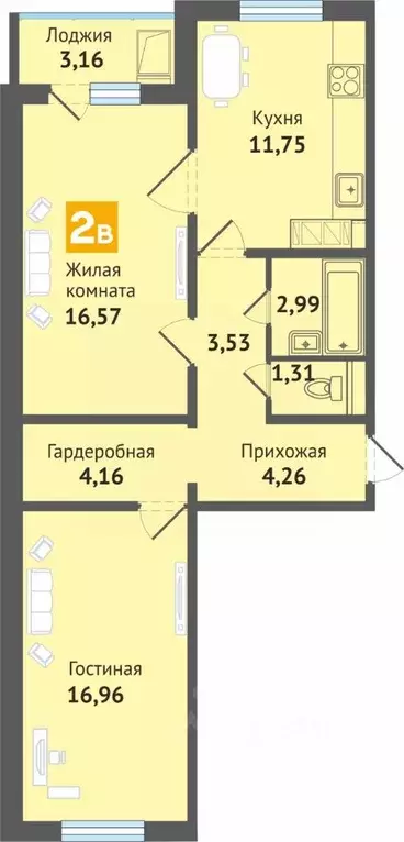 2-к кв. Чувашия, Чебоксары ул. Академика В.Н.Челомея, 14 (64.3 м) - Фото 1