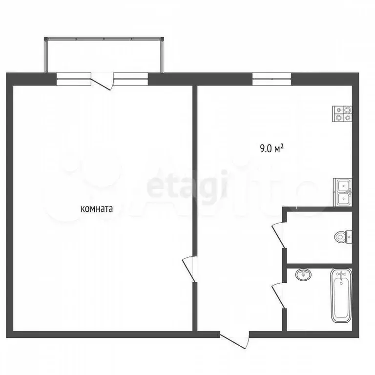 1-к. квартира, 35,8 м, 5/9 эт. - Фото 0