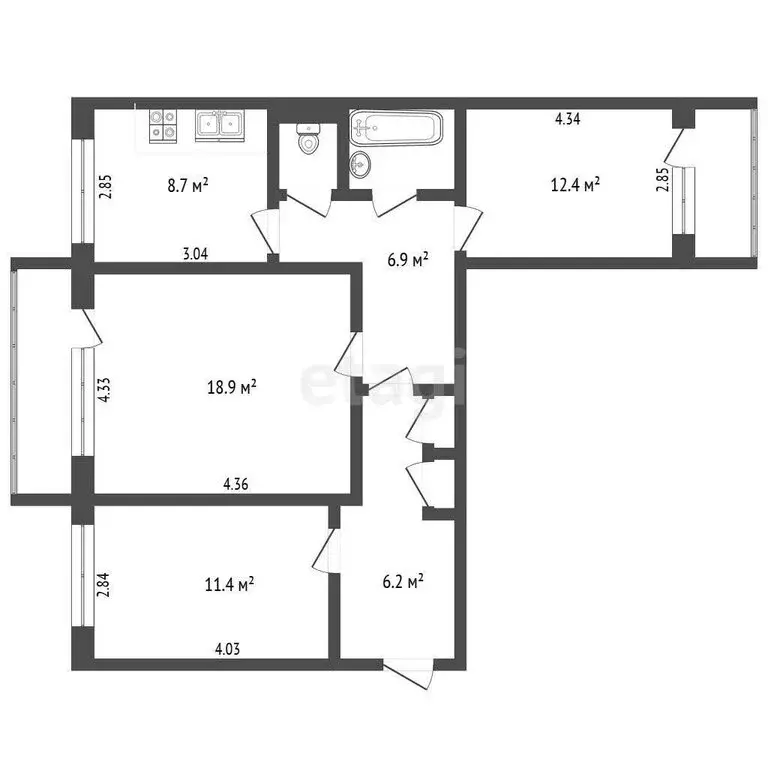 3-комнатная квартира: Вологда, Старое шоссе, 2Б (68.9 м) - Фото 1