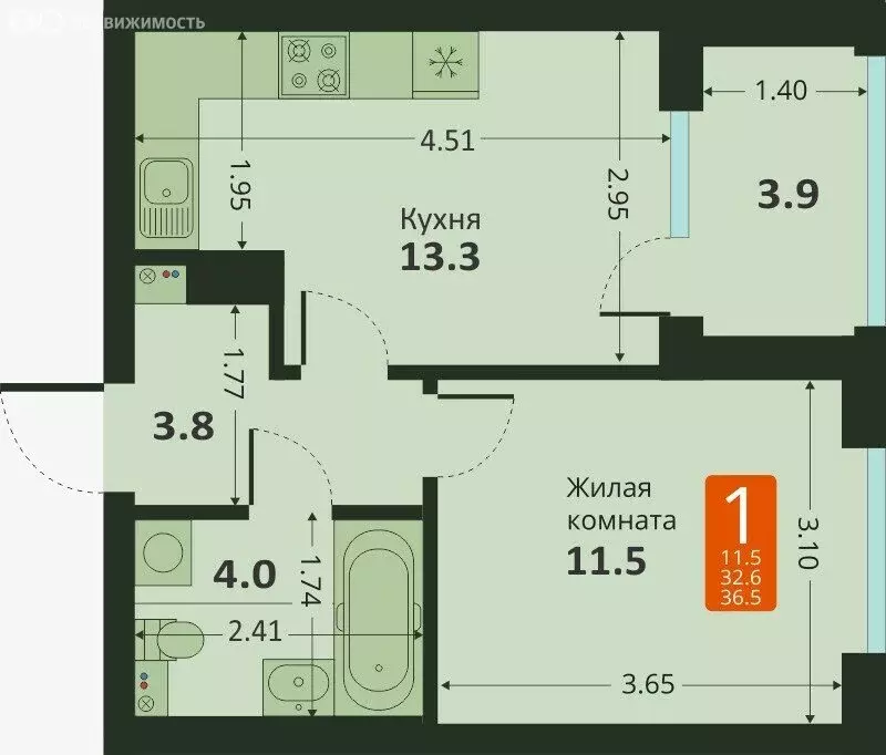 1-комнатная квартира: Новосибирск, Тайгинская улица, 39 (36.5 м) - Фото 0