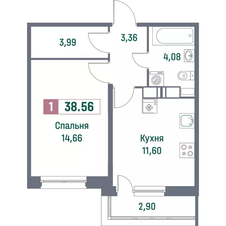 1-комнатная квартира: Мурино, Ручьёвский проспект, 1/24 (38.56 м) - Фото 0