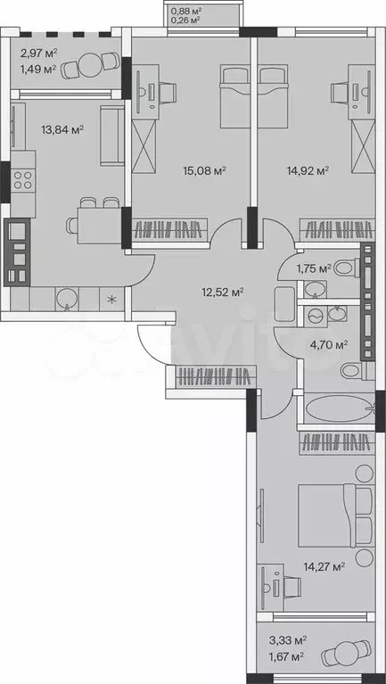 3-к. квартира, 80,5 м, 6/7 эт. - Фото 1