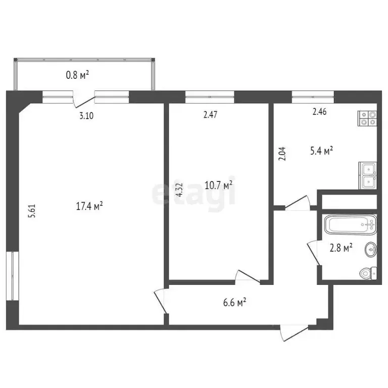 2-к кв. Псковская область, Псков ул. Киселева, 17 (42.9 м) - Фото 0