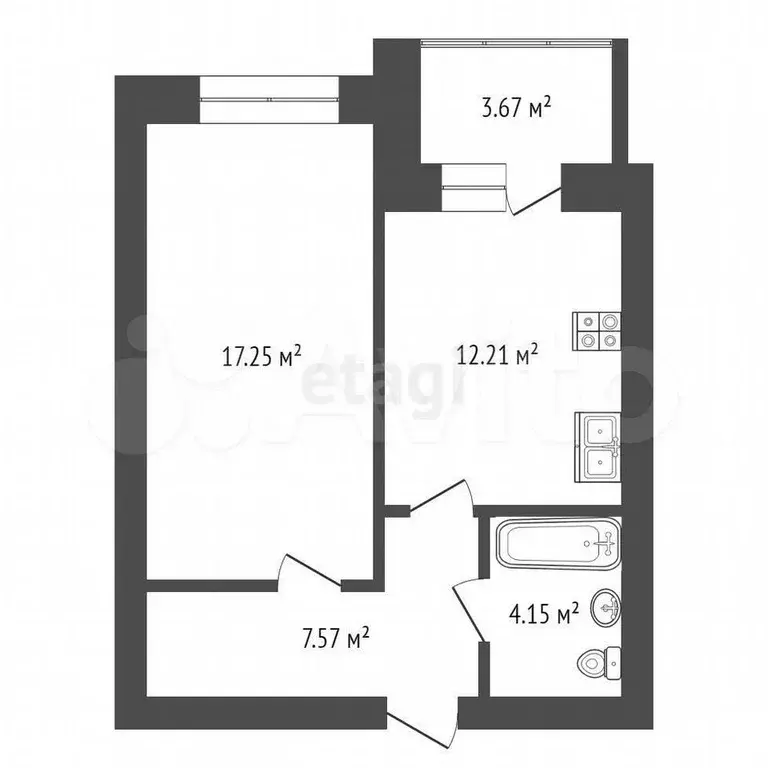 1-к. квартира, 41,4 м, 5/5 эт. - Фото 0