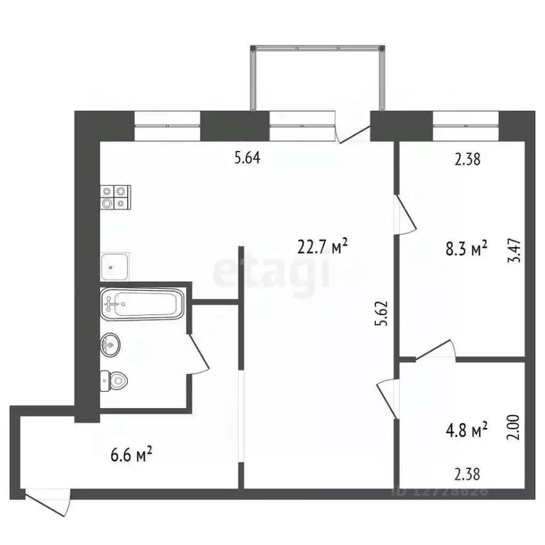 1-к кв. Калужская область, Калуга ул. Кирова, 57В (45.7 м) - Фото 2