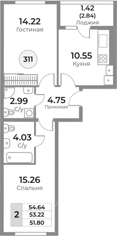 2-к кв. Калининградская область, Калининград Пригородная ул. (53.22 м) - Фото 0