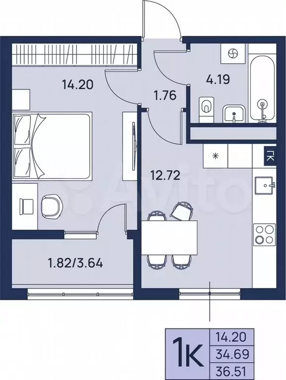 1-к. квартира, 36,5 м, 3/4 эт. - Фото 0