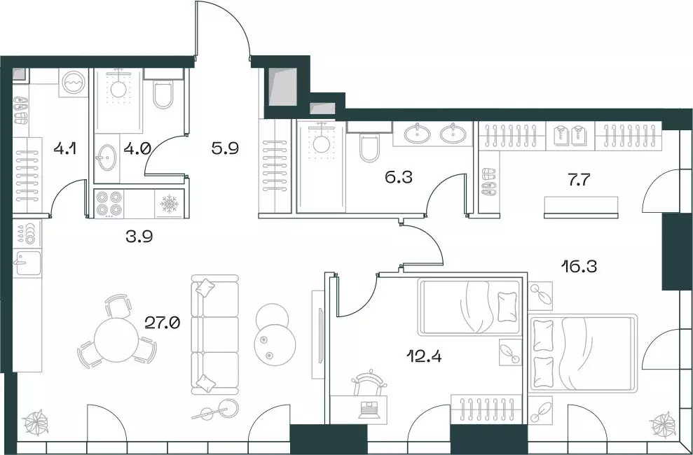 3-комнатная квартира: Москва, жилой комплекс Шифт, к4 (87.6 м) - Фото 1