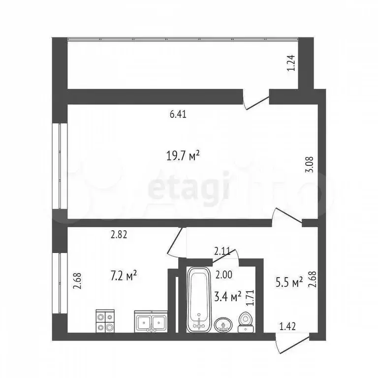 1-к. квартира, 35,8 м, 7/9 эт. - Фото 0