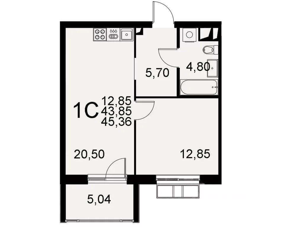 1-к кв. Тульская область, Тула Хлебная пл. (43.85 м) - Фото 0