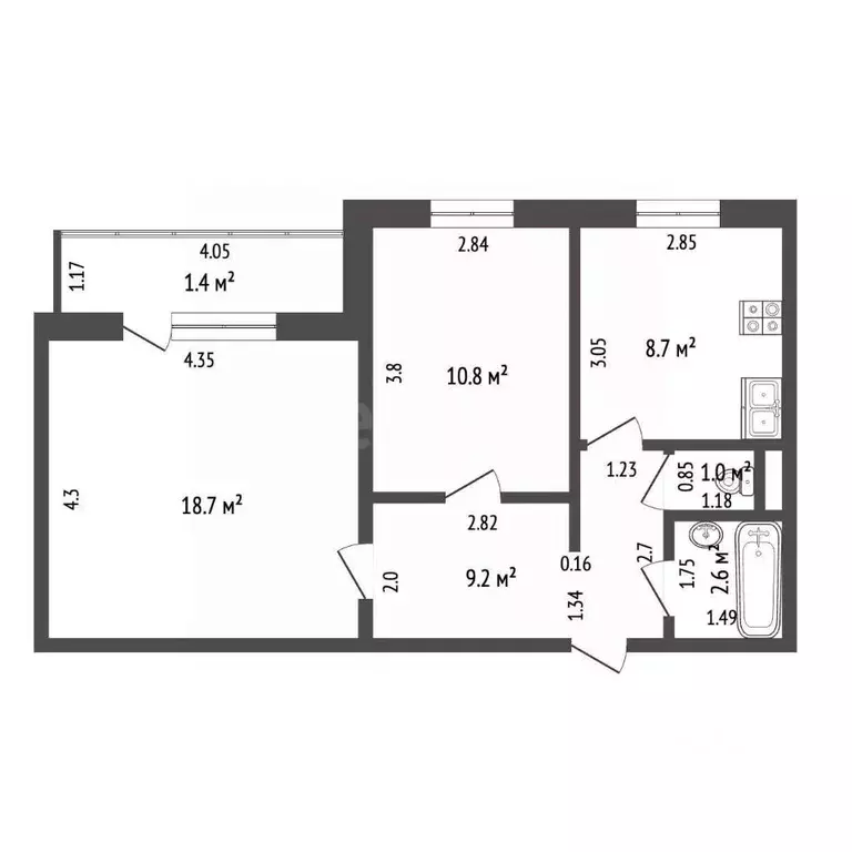 2-к кв. Забайкальский край, Чита Батарейный мкр, 2 (51.1 м) - Фото 2