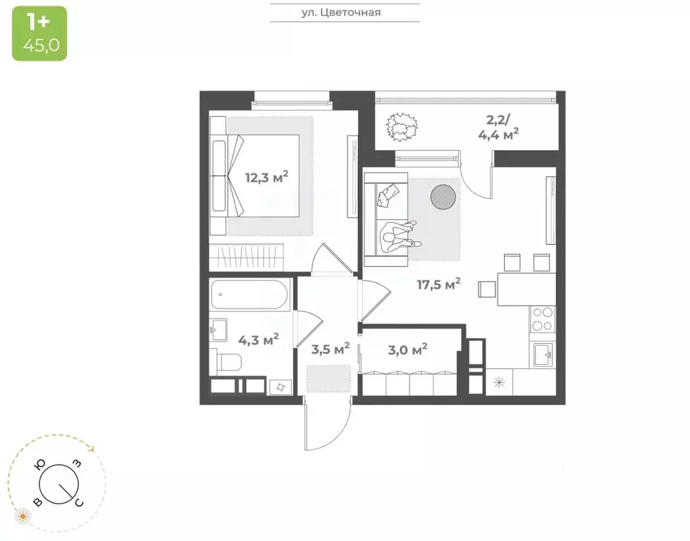 1-к кв. Тверская область, Тверь Соминка мкр,  (42.8 м) - Фото 1