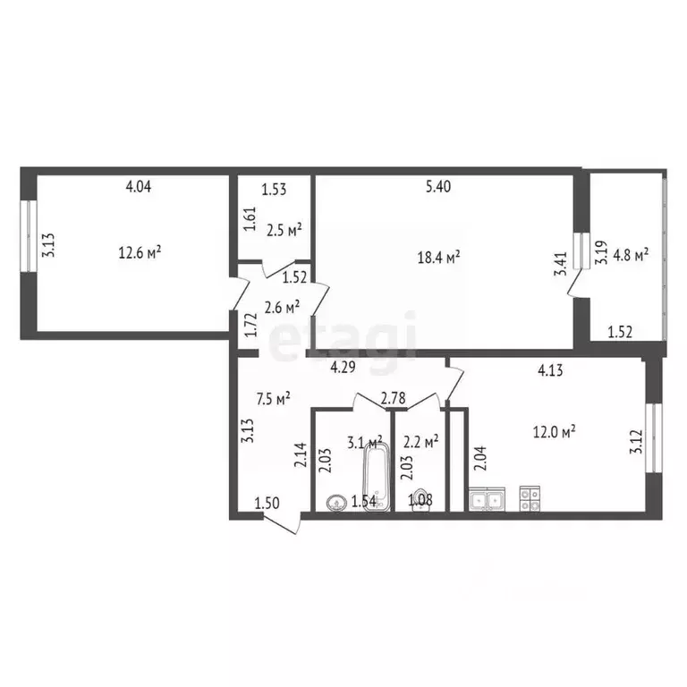 2-к кв. Санкт-Петербург просп. Королева, 73 (60.9 м) - Фото 1