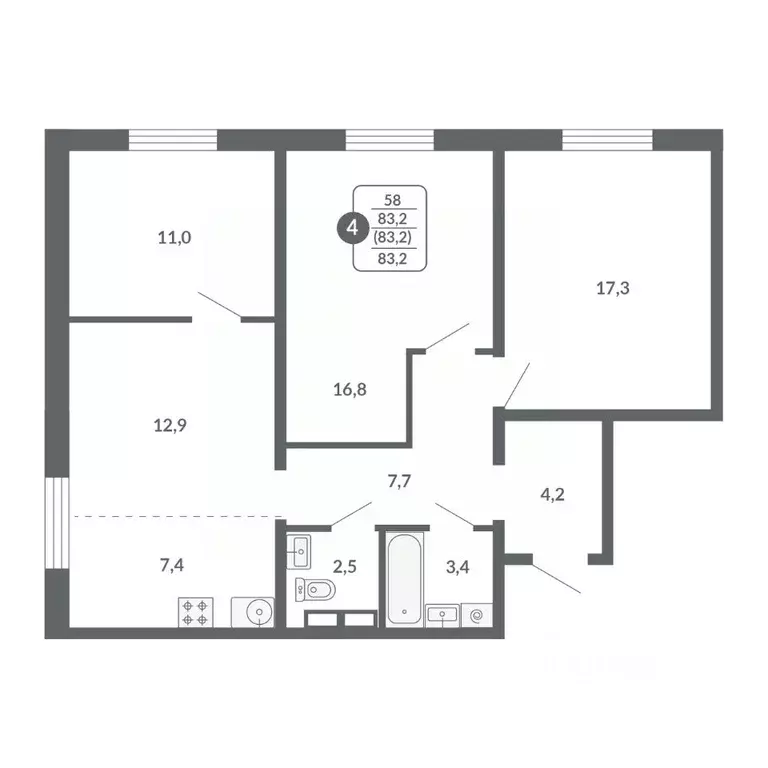4-к кв. Кировская область, Киров ул. Потребкооперации, 34 (83.2 м) - Фото 1