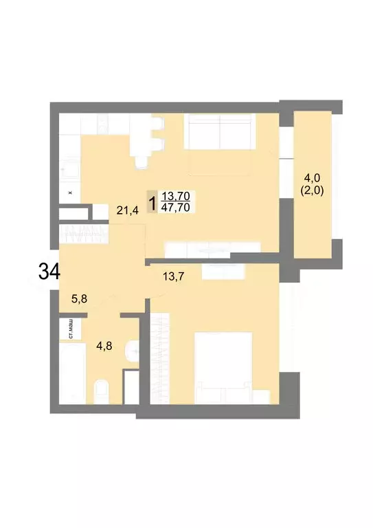 1-комнатная квартира: Екатеринбург, Посадская улица, 26 (47.7 м) - Фото 1