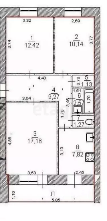 3-к кв. Ульяновская область, Ульяновск Карсунская ул., 1 (61.8 м) - Фото 2