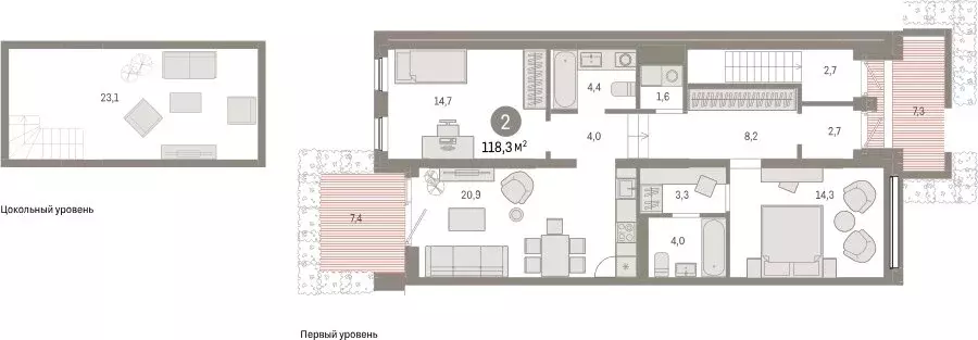 2-комнатная квартира: Тюмень, Мысовская улица, 26к1 (118.31 м) - Фото 1