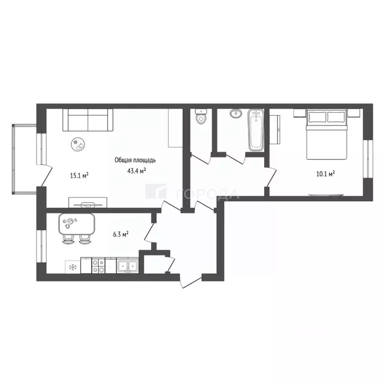 2-к кв. Новосибирская область, Новосибирск ул. Доватора, 27 (43.4 м) - Фото 1