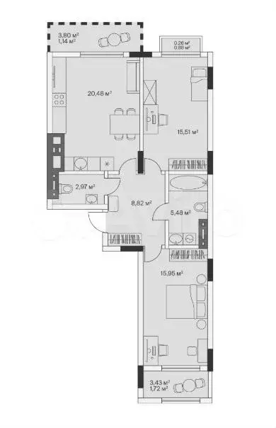 2-к. квартира, 72,3 м, 7/7 эт. - Фото 1