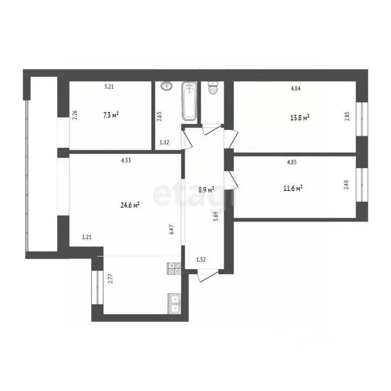 3-к кв. Тюменская область, Тюмень Транспортная ул., 119/1 (71.4 м) - Фото 2