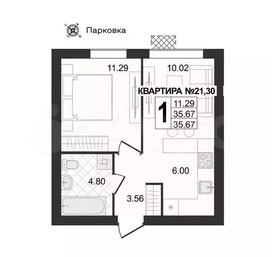 1-к. квартира, 35,7 м, 3/4 эт. - Фото 1