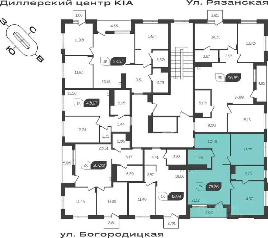 2-к кв. Тульская область, Тула ул. Богородицкая, 8В (76.26 м) - Фото 1