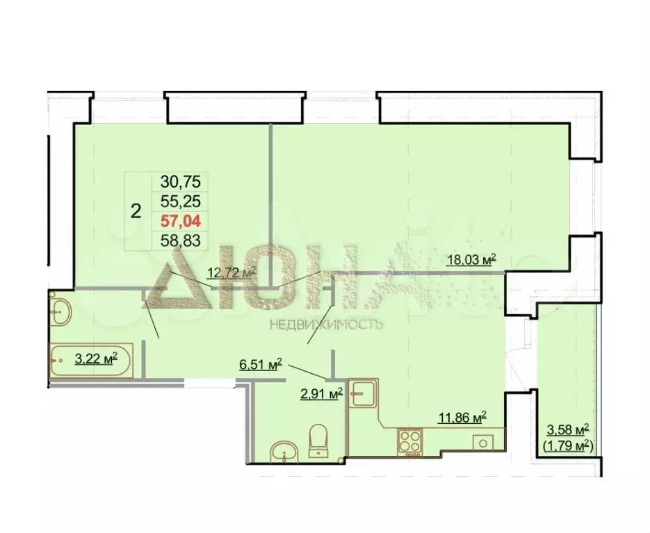 2-к. квартира, 57 м, 7/8 эт. - Фото 0