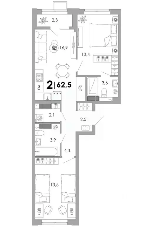 2-к кв. Владимирская область, Владимир Уно жилой комплекс (62.5 м) - Фото 1