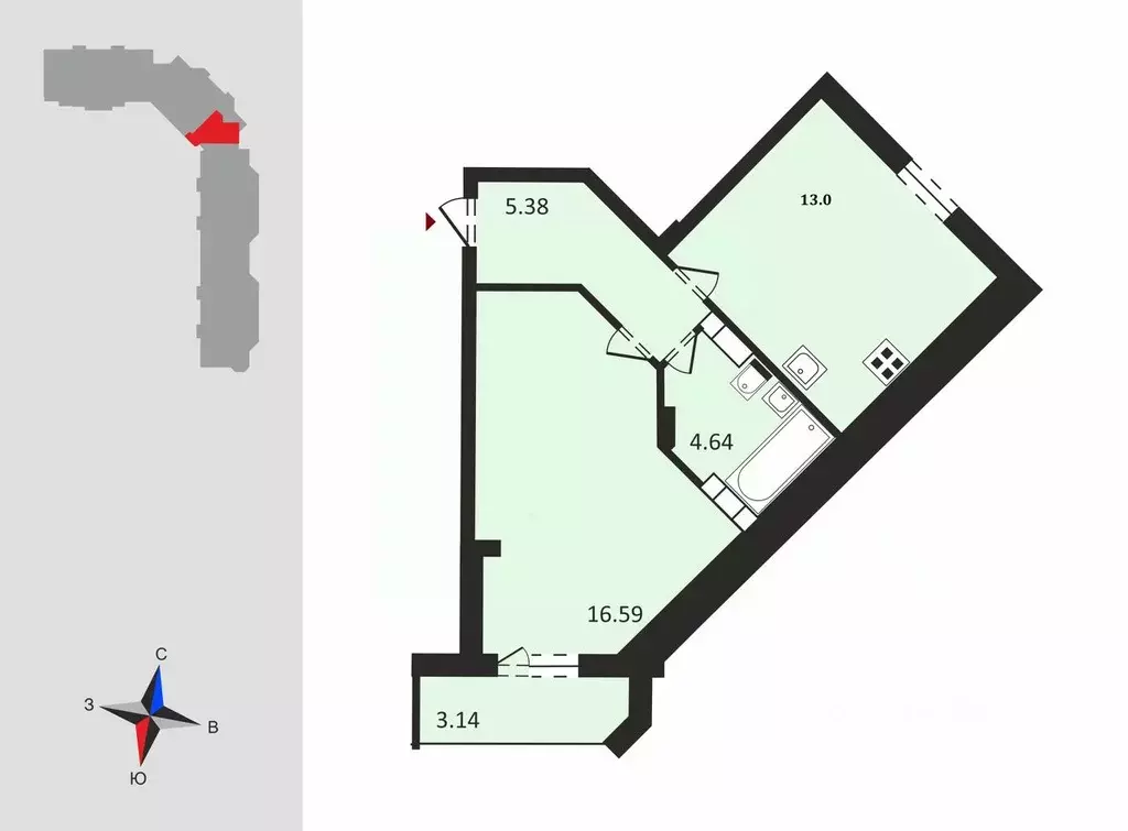 1-к кв. Владимирская область, Владимир ул. Родионовка, 4А (42.5 м) - Фото 1